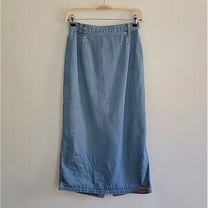 Vintage No Excuses Denim Midi Skirt Blue Light Wash 90s Grunge Minimalist Modest